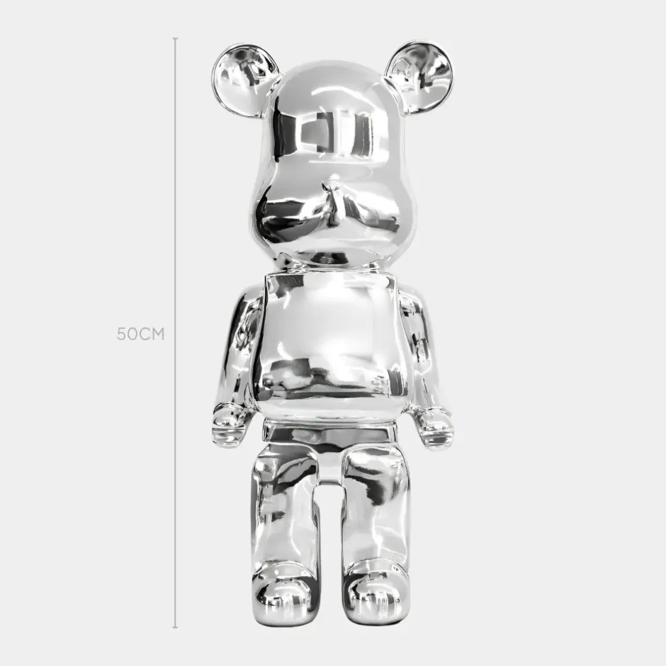 Statues & Sculptures Table Top|Floor Standing^Aero Bear 50cm Chrome Resin Indoor Sculpture