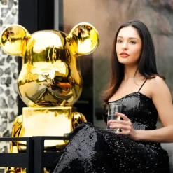 Statues & Sculptures Floor Standing|Animals^Aero Bear 135cm Gold Resin Indoor Sculpture