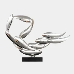 Statues & Sculptures Table Top|Abstract^Aero Stream 50cm Silver Metal Indoor Sculpture