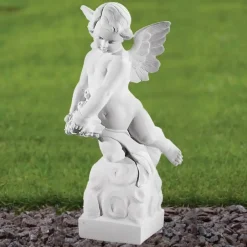 Statues & Sculptures Angel^Angel Figurine 48cm Marble Resin Garden Statue