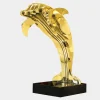 Statues & Sculptures Table Top|Floor Standing^Aqua Dolphin 70cm Gold Metal Garden Sculpture