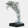 Statues & Sculptures Table Top|Floor Standing^Aqua Dolphin 70cm Silver Metal Garden Sculpture