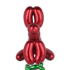 Statues & Sculptures Table Top|Floor Standing^Balloon Dog & Bone 28cm Red Resin Indoor Sculpture