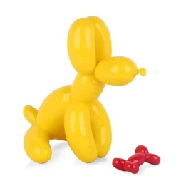 Statues & Sculptures Floor Standing|Table Top^Balloon Dog & Bone 28cm Yellow Resin Indoor Sculpture