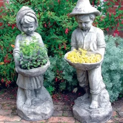 Statues & Sculptures Children^Boy & Girl Stone Garden Statues