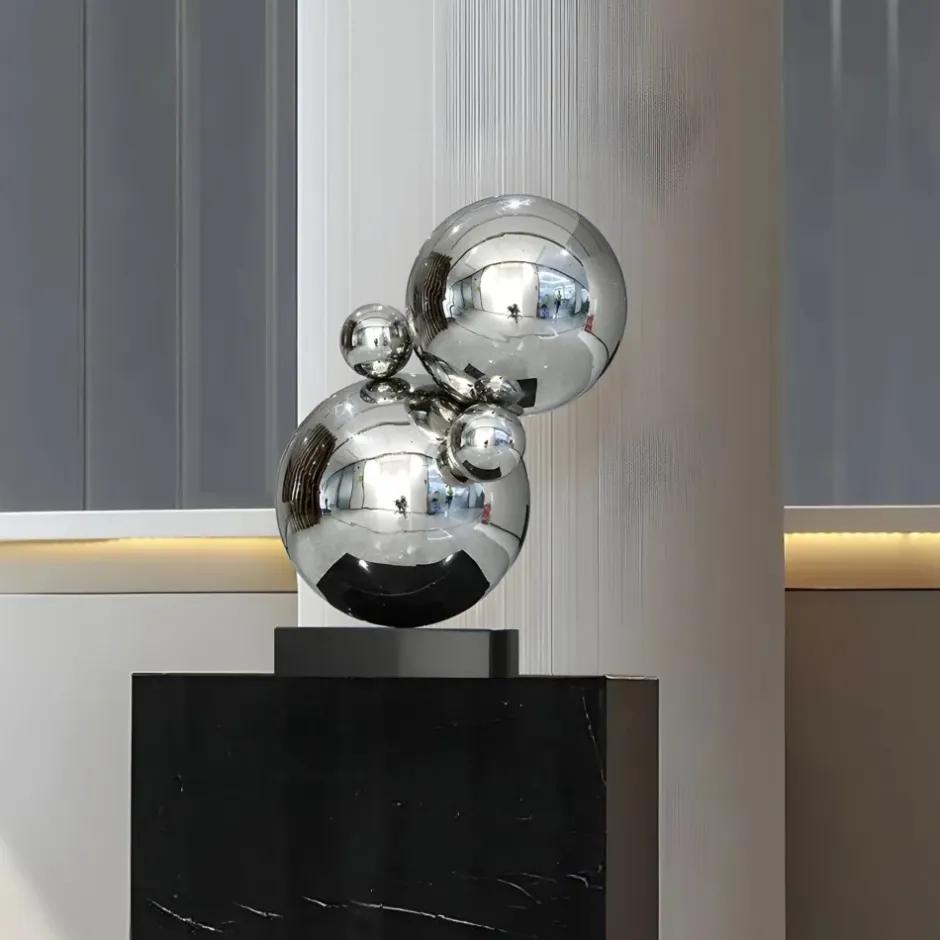 Statues & Sculptures Table Top|Abstract^Bubble Bobble 55cm Silver Metal Indoor Sculpture