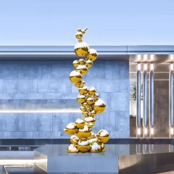 Statues & Sculptures Giant|Floor Standing^Cosmic Bubbles 226cm Gold Metal Garden Sculpture
