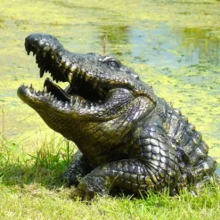 Statues & Sculptures Reptiles^Crocodile Half-Size Bronze Metal Garden Statue