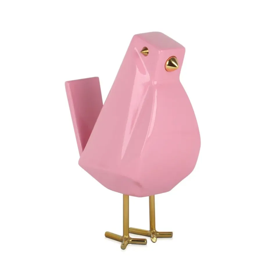Statues & Sculptures Table Top|Animals^Cubic Bird 30cm Pink Resin Indoor Sculpture
