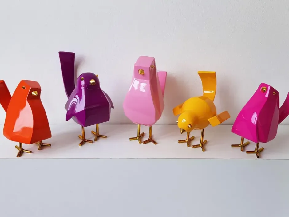 Statues & Sculptures Table Top|Animals^Cubic Bird 14cm Pink Resin Indoor Sculpture