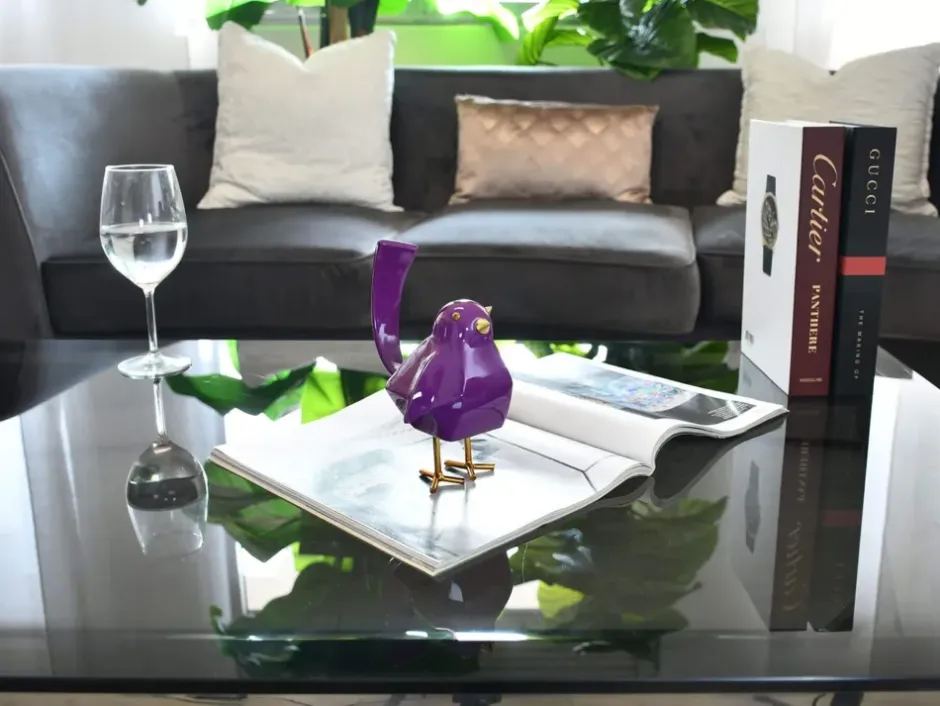 Statues & Sculptures Table Top|Animals^Cubic Bird 18cm Violet Resin Indoor Sculpture