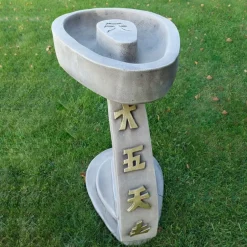 Statues & Sculptures Bird Baths^Curved Japanese Design Stone Garden Bird Bath