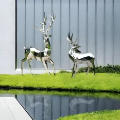 Statues & Sculptures Wildlife|Stags & Deers^Deer 198cm Geometric Metal Garden Sculpture