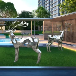 Statues & Sculptures Wildlife|Stags & Deers^Deer 197cm Geometric Metal Garden Sculpture v1