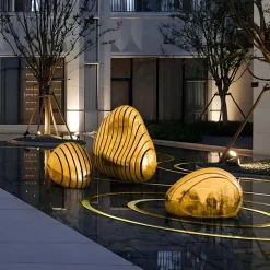 Statues & Sculptures Floor Standing|Abstract^Dynamic Pebbles 95cm Gold Metal Garden Sculptures