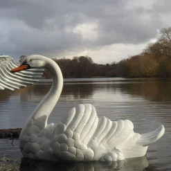 Statues & Sculptures Swans^Grand Laying Swan Antique White Metal Garden Statue