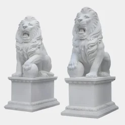 Statues & Sculptures Lions|Modern^Grand Lion 180cm White Marble Garden Statue