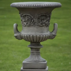 Statues & Sculptures Large|Round^Grecian Stone Garden Planter Urn on Pedestal