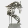 Statues & Sculptures Floor Standing|Abstract^Harmonic Horse 160cm Silver Metal Garden Sculpture v1