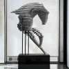 Statues & Sculptures Floor Standing|Abstract^Harmonic Horse 160cm Silver Metal Garden Sculpture v2