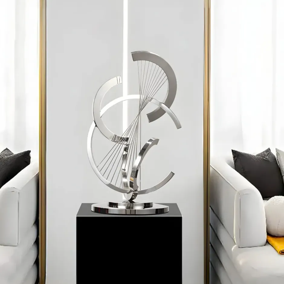 Statues & Sculptures Table Top|Floor Standing^Harmonic Strings 80cm Silver Metal Indoor Sculpture