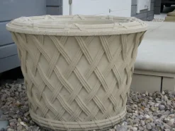 Statues & Sculptures Large|Round^Jardinier Basket Weave 40cm Stone Garden Planter