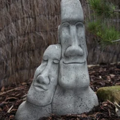 Statues & Sculptures Easter Island Heads^Leaning Easter Island Heads Stone Garden Ornament