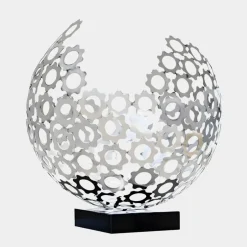 Statues & Sculptures Table Top|Abstract^Lunar Sphere 44cm Silver Metal Indoor Sculpture
