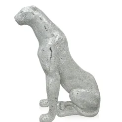Statues & Sculptures Floor Standing|Animals^Majestic Panther 80cm Silver Resin Indoor Sculpture