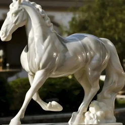 Statues & Sculptures Horses|Modern^Majestic Stallion 200cm White Marble Garden Statue
