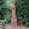 Statues & Sculptures Owls^Owl on Pedestal Modern Stone Garden Statue (Rust)