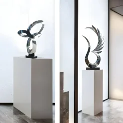 Statues & Sculptures Floor Standing|Abstract^Phoenix Inferno 102cm Silver Metal Indoor Sculpture