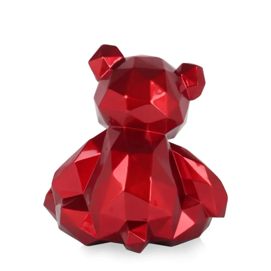 Statues & Sculptures Table Top|Low Poly^Polygon Bear 30cm Red Resin Indoor Sculpture