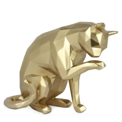 Statues & Sculptures Table Top|Low Poly^Polygon Cat 24cm Gold Resin Indoor Sculpture