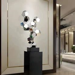 Statues & Sculptures Floor Standing|Low Poly^Polygon Fusion 104cm Silver Metal Indoor Sculpture