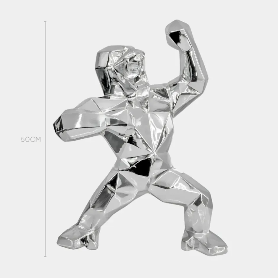 Statues & Sculptures Table Top|Floor Standing^Polygon Gorilla 50cm Chrome Resin Indoor Sculpture