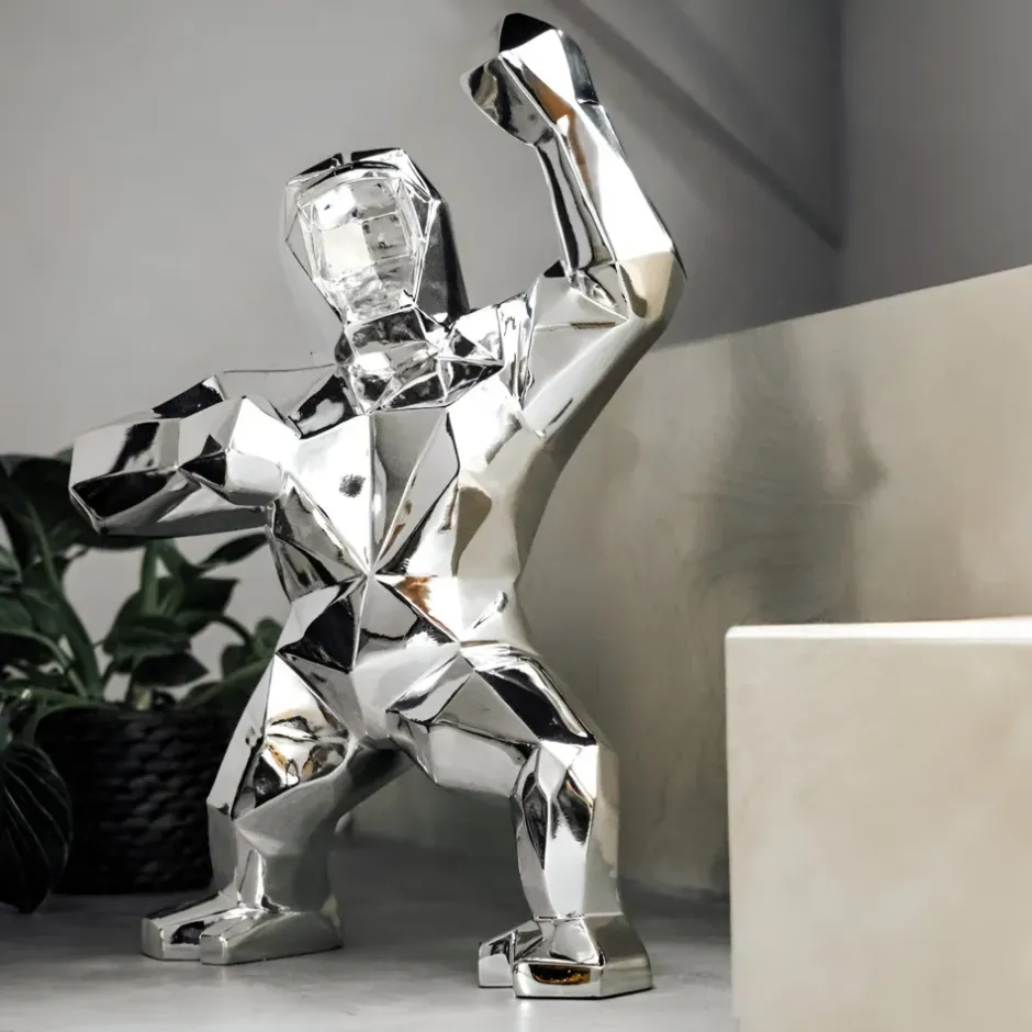 Statues & Sculptures Table Top|Floor Standing^Polygon Gorilla 50cm Chrome Resin Indoor Sculpture