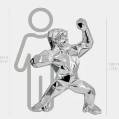 Statues & Sculptures Floor Standing|Animals^Polygon Gorilla 135cm Chrome Resin Indoor Sculpture