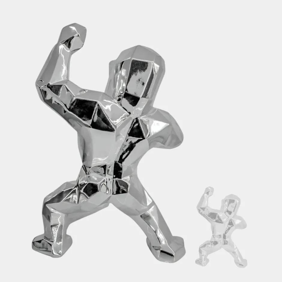 Statues & Sculptures Floor Standing|Animals^Polygon Gorilla 135cm Chrome Resin Indoor Sculpture