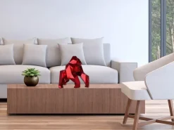 Statues & Sculptures Table Top|Low Poly^Polygon Gorilla 44cm Red Resin Indoor Sculpture