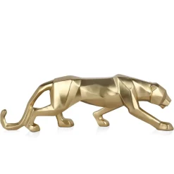Statues & Sculptures Table Top|Low Poly^Polygon Panther 14cm Gold Resin Indoor Sculpture