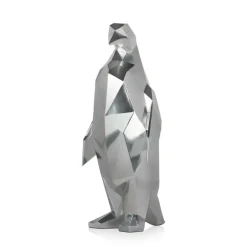 Statues & Sculptures Table Top|Low Poly^Polygon Penguin 50cm Silver Resin Indoor Sculpture