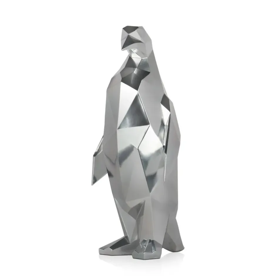 Statues & Sculptures Table Top|Low Poly^Polygon Penguin 50cm Silver Resin Indoor Sculpture