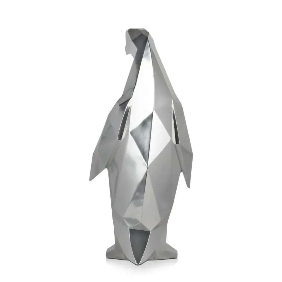 Statues & Sculptures Table Top|Low Poly^Polygon Penguin 50cm Silver Resin Indoor Sculpture
