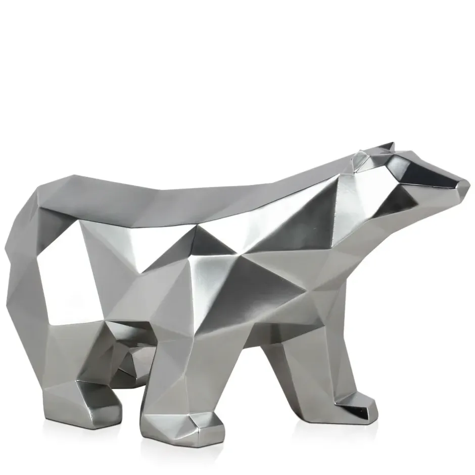 Statues & Sculptures Table Top|Low Poly^Polygon Polar Bear 25cm Silver Resin Indoor Sculpture