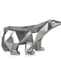 Statues & Sculptures Table Top|Low Poly^Polygon Polar Bear 25cm Silver Resin Indoor Sculpture