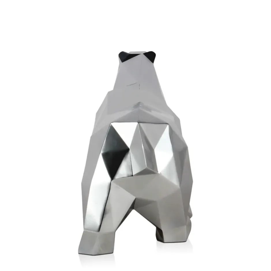 Statues & Sculptures Table Top|Low Poly^Polygon Polar Bear 25cm Silver Resin Indoor Sculpture