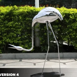 Statues & Sculptures Wildlife|Cranes^Pure Crane 100cm Silver Metal Garden Sculpture