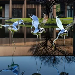Statues & Sculptures Wildlife|Cranes^Pure Crane 130cm Silver Metal Garden Sculpture v2