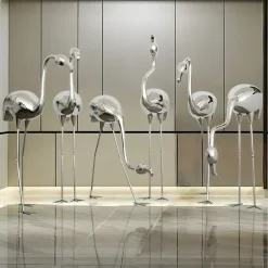 Statues & Sculptures Wildlife|Contemporary^Pure Flamingo 122cm Silver Metal Garden Sculpture